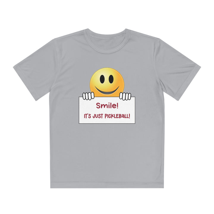 Smile It's Just Pickleball Youth Moisture-Wicking T-Shirt - Great Pickleball Stuff