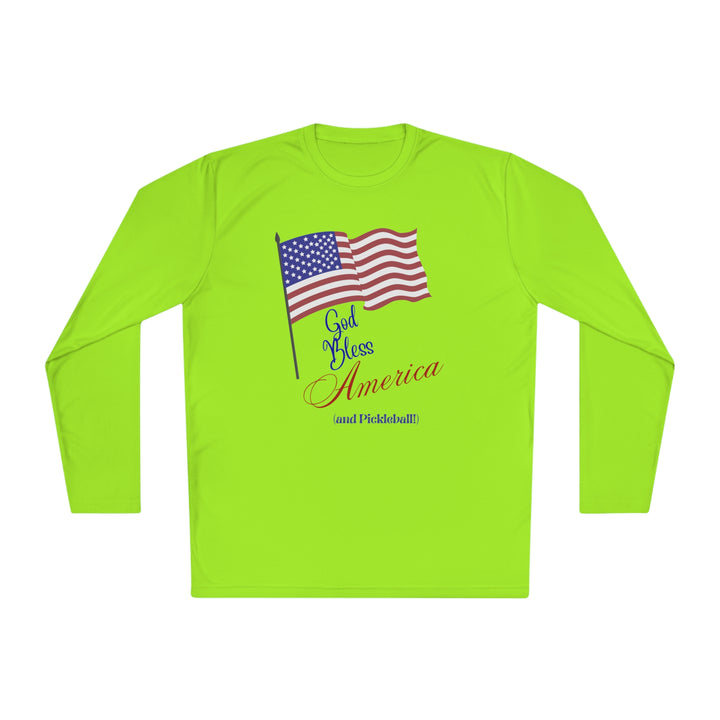 God Bless America and Pickleball Unisex Moisture-Wicking Long Sleeve Tee - Great Pickleball Stuff