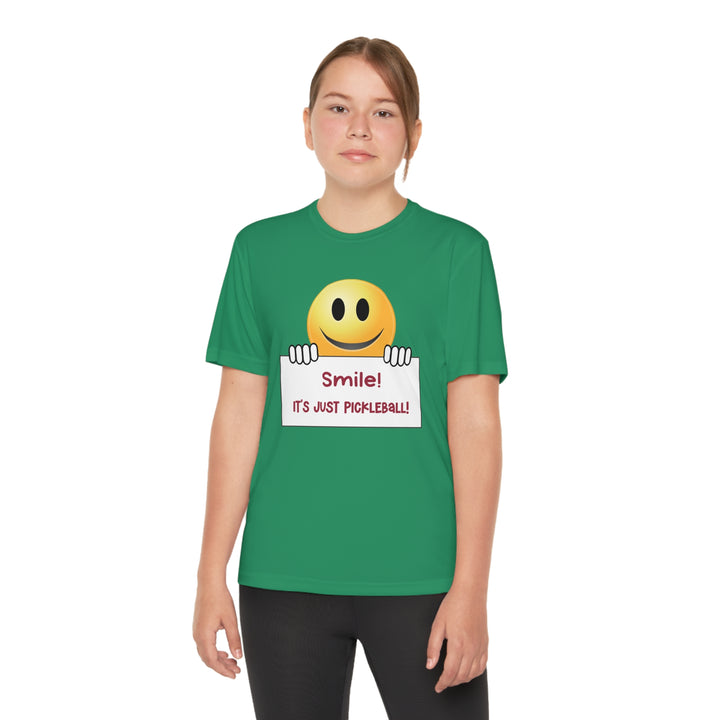 Smile It's Just Pickleball Youth Moisture-Wicking T-Shirt - Great Pickleball Stuff