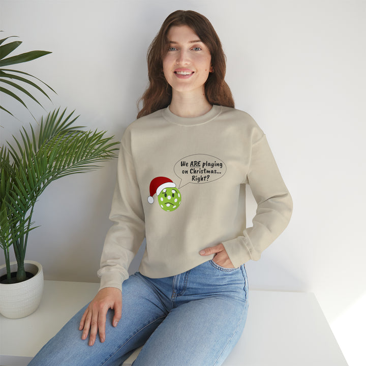 Pickleball Playing on Christmas Unisex Crewneck Sweatshirt - Great Pickleball Stuff