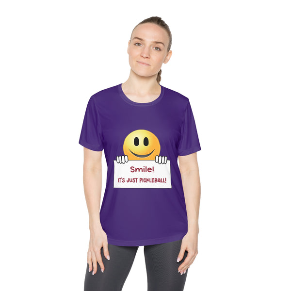 Smile It's Just Pickleball Women's Moisture-Wicking T-Shirt - Great Pickleball Stuff