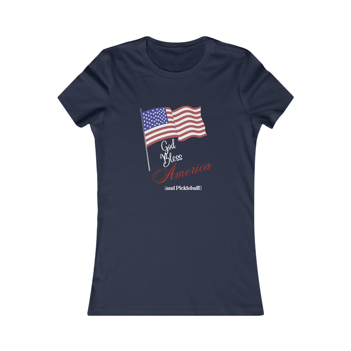 God Bless America and Pickleball Women's Slim-Fit Premium Cotton T-Shirt - Great Pickleball Stuff