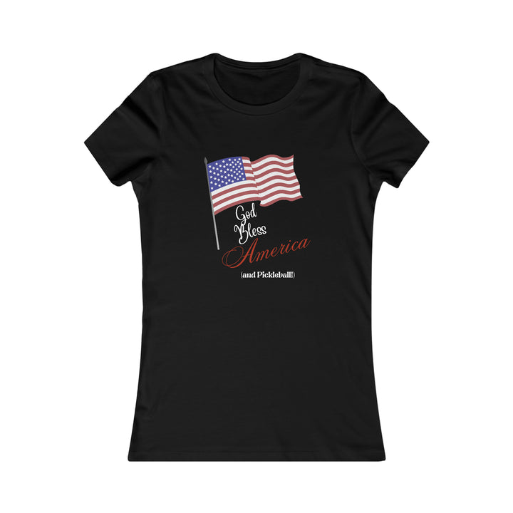 God Bless America and Pickleball Women's Slim-Fit Premium Cotton T-Shirt - Great Pickleball Stuff