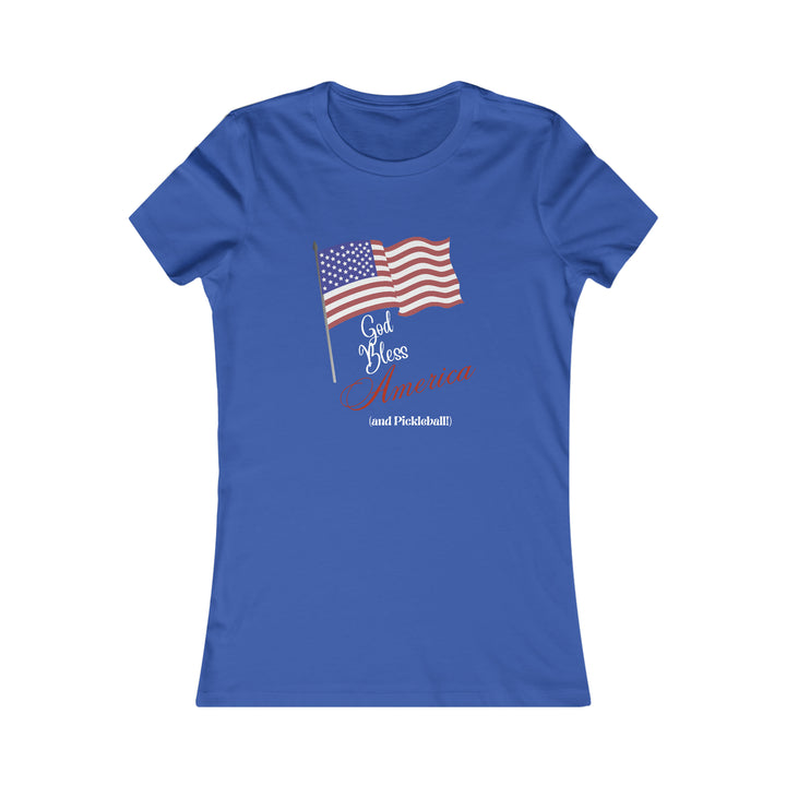 God Bless America and Pickleball Women's Slim-Fit Premium Cotton T-Shirt - Great Pickleball Stuff