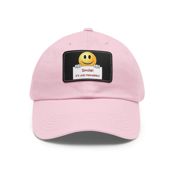 Smile It's Just Pickleball Cap with Leather Patch - Great Pickleball Stuff