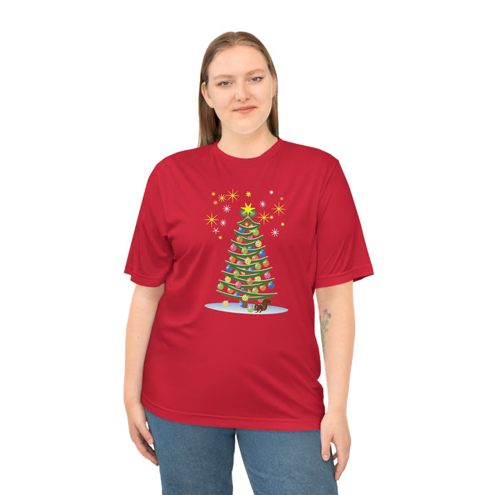 Pickleball Christmas Tree Unisex Moisture-Wicking T-Shirt - Great Pickleball Stuff