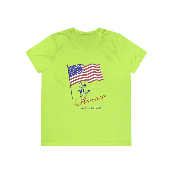 God Bless America and Pickleball Women's Moisture-Wicking T-Shirt - Great Pickleball Stuff