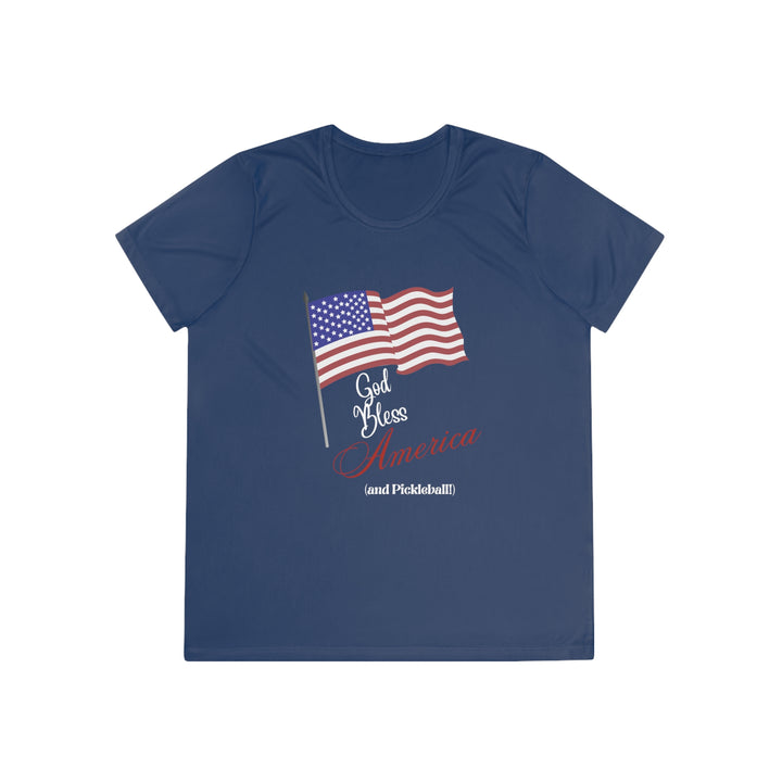 God Bless America and Pickleball Women's Moisture-Wicking T-Shirt - Great Pickleball Stuff