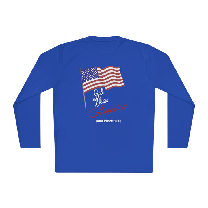 God Bless America and Pickleball Unisex Moisture-Wicking Long Sleeve Tee - Great Pickleball Stuff