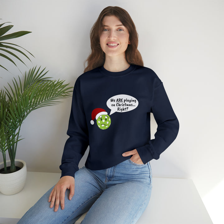 Pickleball Playing on Christmas Unisex Crewneck Sweatshirt - Great Pickleball Stuff