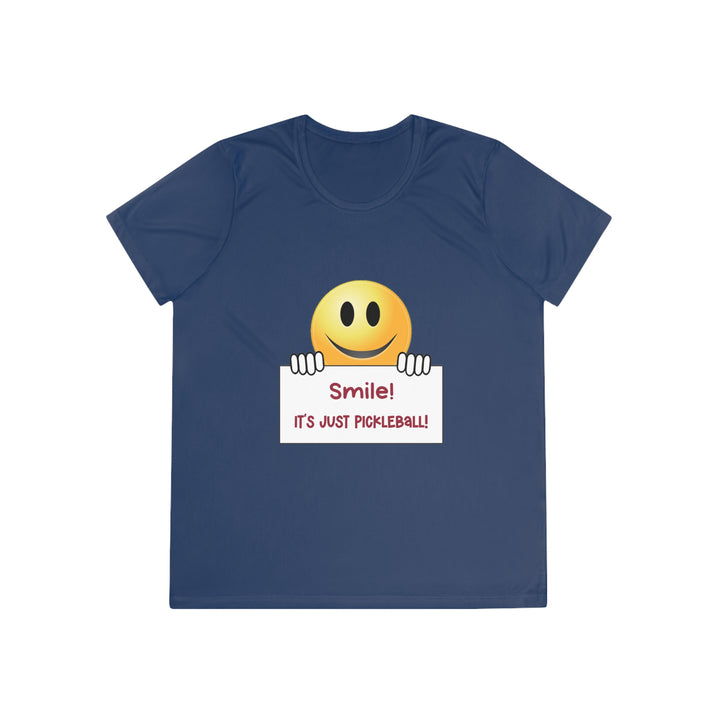 Smile It's Just Pickleball Women's Moisture-Wicking T-Shirt - Great Pickleball Stuff