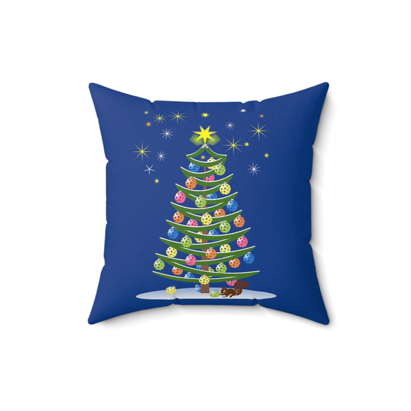 Pickleball Christmas Tree Square Pillow-Blue - Great Pickleball Stuff