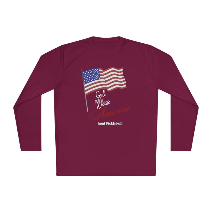 God Bless America and Pickleball Unisex Moisture-Wicking Long Sleeve Tee - Great Pickleball Stuff