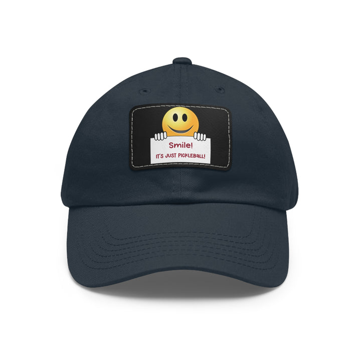 Smile It's Just Pickleball Cap with Leather Patch - Great Pickleball Stuff