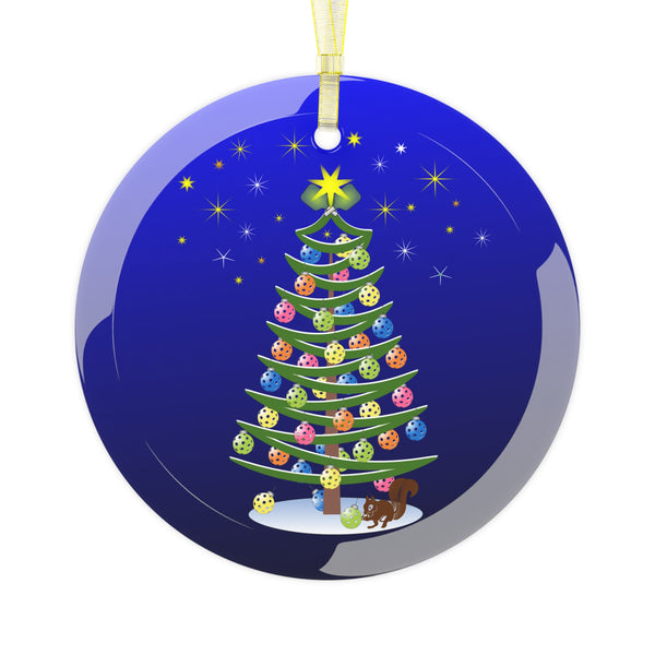 Pickleball Christmas Tree Glass Ornament-Blue