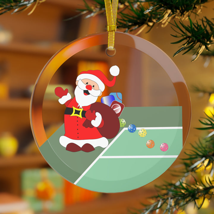 Pickleball Late Santa Glass Christmas Ornament - Great Pickleball Stuff