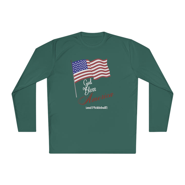 God Bless America and Pickleball Unisex Moisture-Wicking Long Sleeve Tee - Great Pickleball Stuff