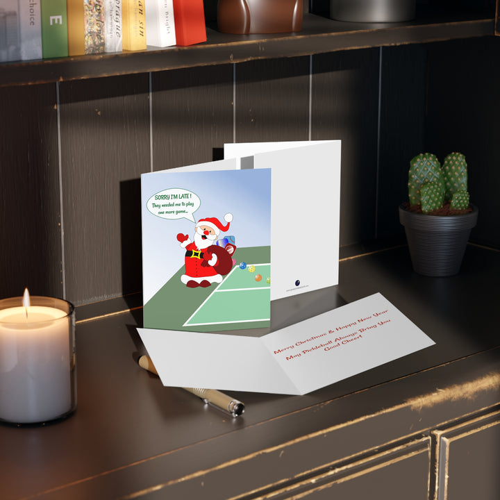 Pickleball Late Santa Greeting Cards (Folded with Envelopes) - Great Pickleball Stuff