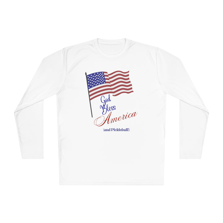 God Bless America and Pickleball Unisex Moisture-Wicking Long Sleeve Tee - Great Pickleball Stuff