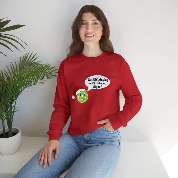 Pickleball Playing on Christmas Unisex Crewneck Sweatshirt - Great Pickleball Stuff