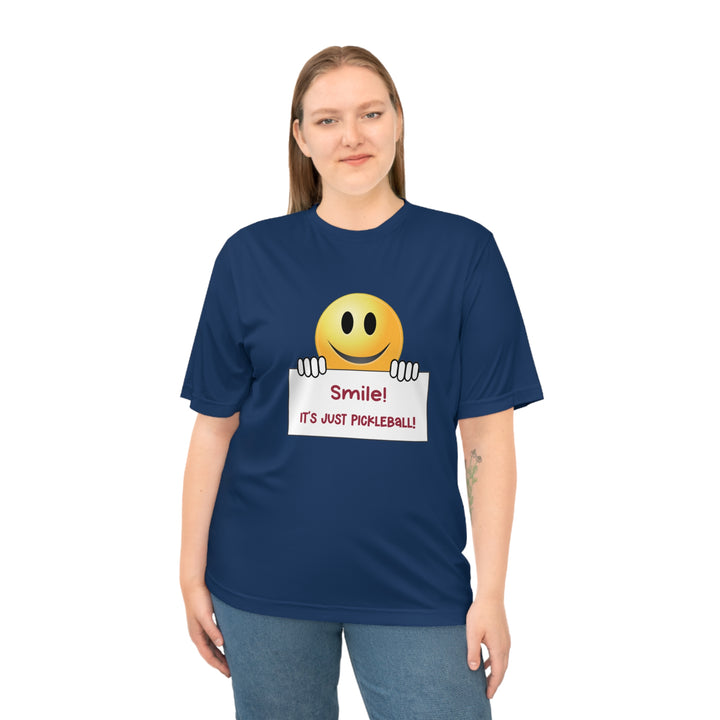 Smile It's Just Pickleball Unisex Moisture-Wicking T-Shirt - Great Pickleball Stuff