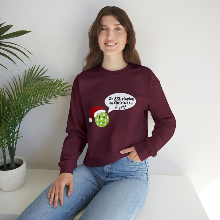 Pickleball Playing on Christmas Unisex Crewneck Sweatshirt - Great Pickleball Stuff