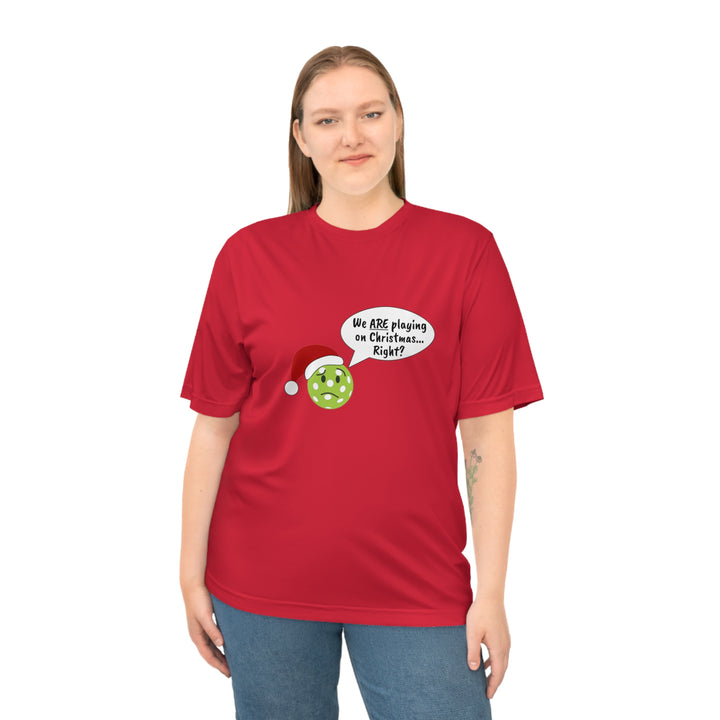 Pickleball Playing on Christmas Unisex Moisture-Wicking T-Shirt - Great Pickleball Stuff