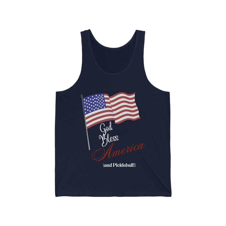 God Bless America and Pickleball Unisex Cotton Tank - Great Pickleball Stuff