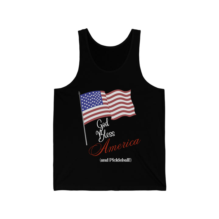 God Bless America and Pickleball Unisex Cotton Tank - Great Pickleball Stuff