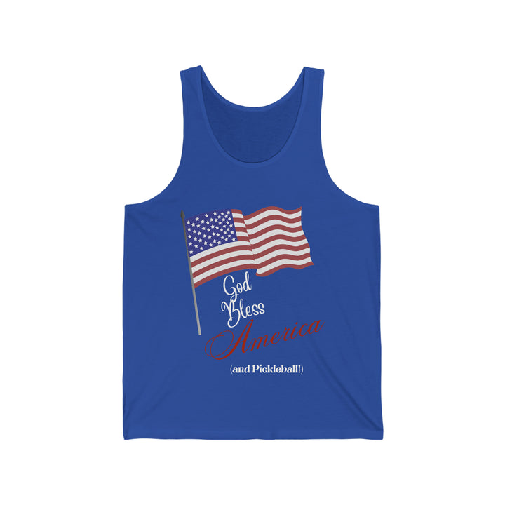 God Bless America and Pickleball Unisex Cotton Tank - Great Pickleball Stuff