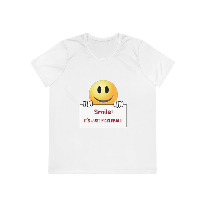 Smile It's Just Pickleball Women's Moisture-Wicking T-Shirt - Great Pickleball Stuff