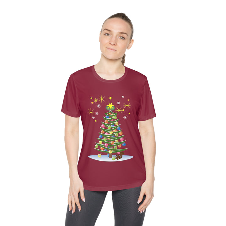 Pickleball Christmas Tree Women's Moisture-Wicking T-Shirt - Great Pickleball Stuff