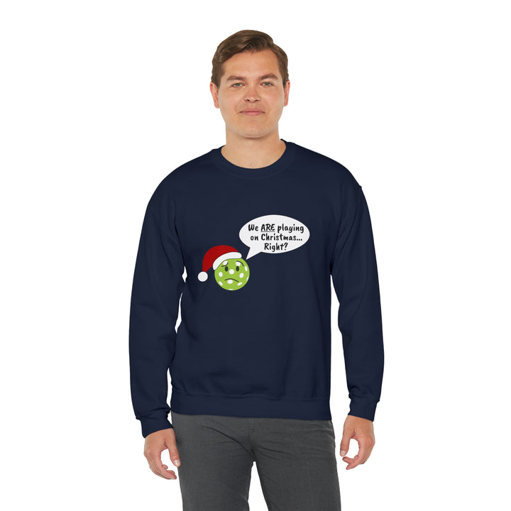 Pickleball Playing on Christmas Unisex Crewneck Sweatshirt - Great Pickleball Stuff