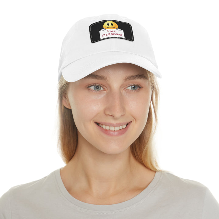 Smile It's Just Pickleball Cap with Leather Patch - Great Pickleball Stuff