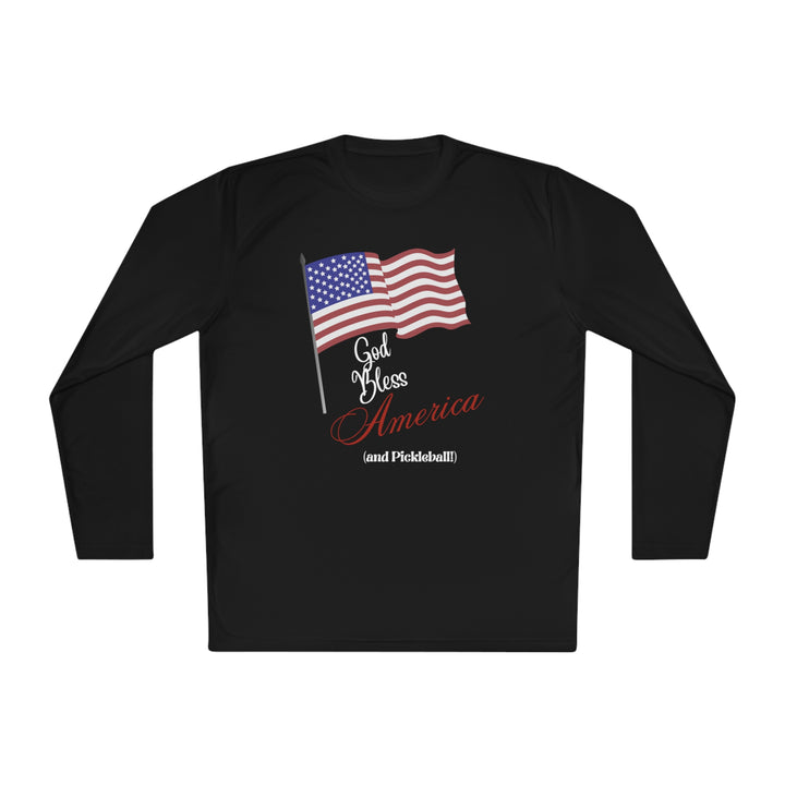 God Bless America and Pickleball Unisex Moisture-Wicking Long Sleeve Tee - Great Pickleball Stuff