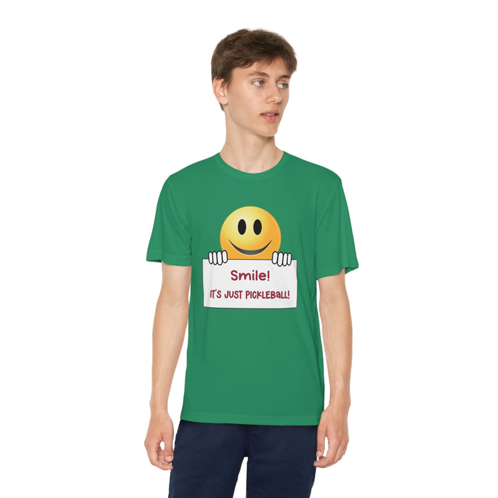 Smile It's Just Pickleball Youth Moisture-Wicking T-Shirt - Great Pickleball Stuff