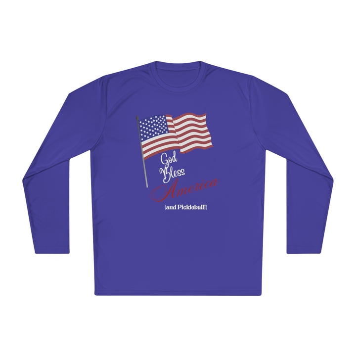 God Bless America and Pickleball Unisex Moisture-Wicking Long Sleeve Tee - Great Pickleball Stuff