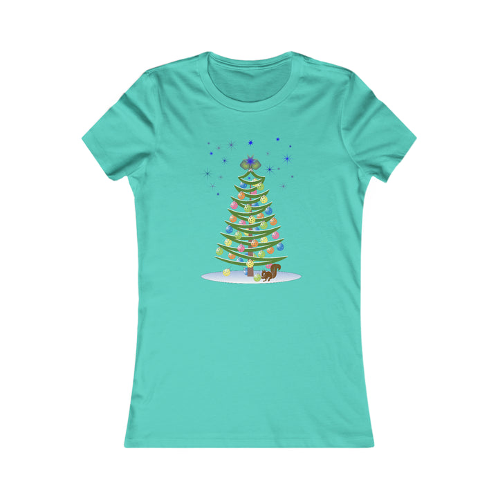 Pickleball Christmas Tree Women's Slim-Fit Premium Cotton T-Shirt - Great Pickleball Stuff