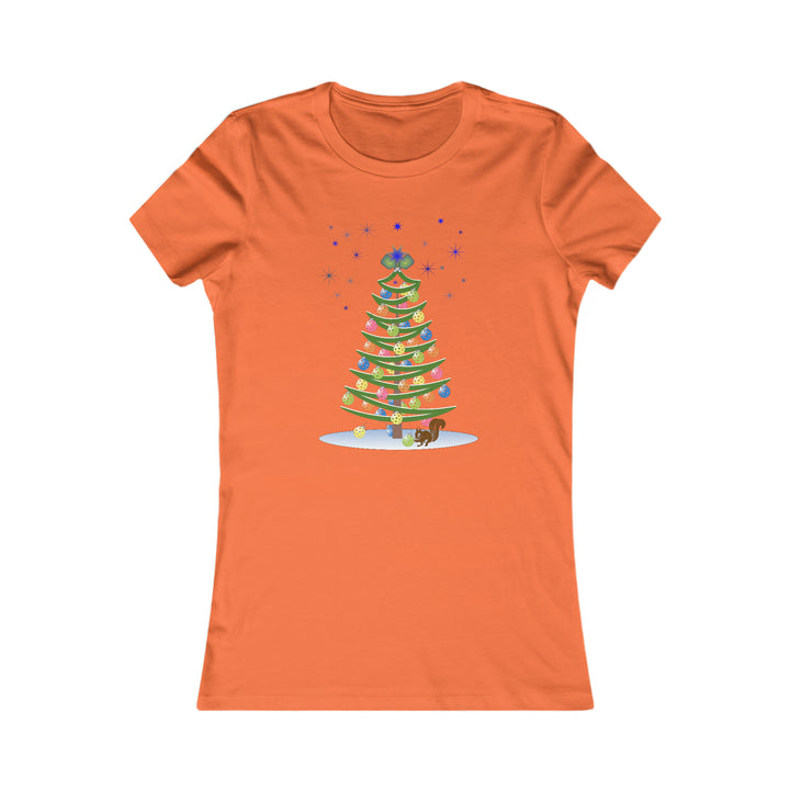 Pickleball Christmas Tree Women's Slim-Fit Premium Cotton T-Shirt - Great Pickleball Stuff