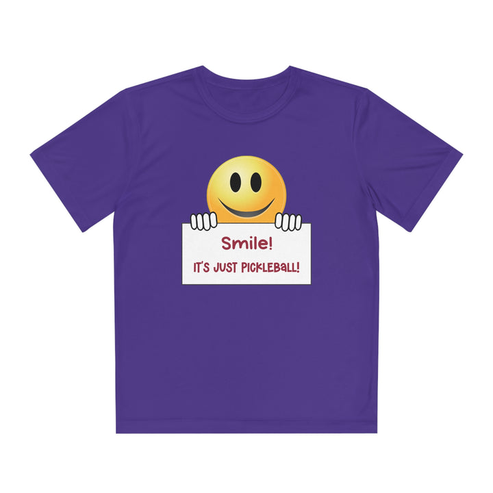 Smile It's Just Pickleball Youth Moisture-Wicking T-Shirt - Great Pickleball Stuff