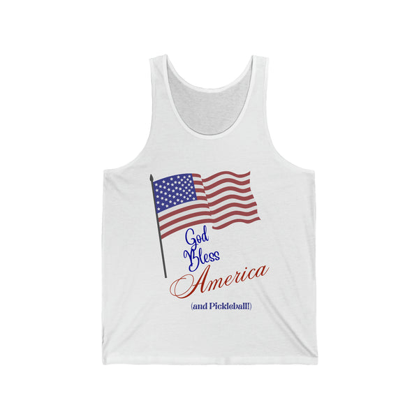 God Bless America and Pickleball Unisex Cotton Tank - Great Pickleball Stuff