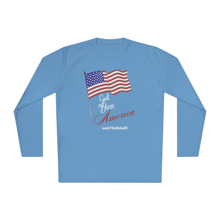 God Bless America and Pickleball Unisex Moisture-Wicking Long Sleeve Tee - Great Pickleball Stuff