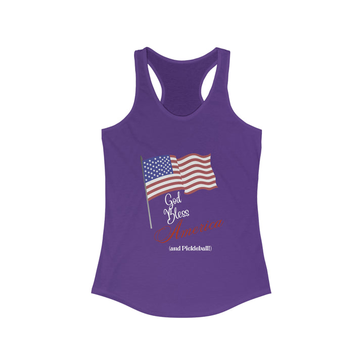 God Bless America and Pickleball: Women's Racerback Tank - Great Pickleball Stuff