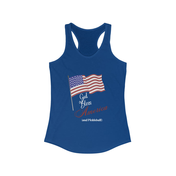 God Bless America and Pickleball: Women's Racerback Tank - Great Pickleball Stuff