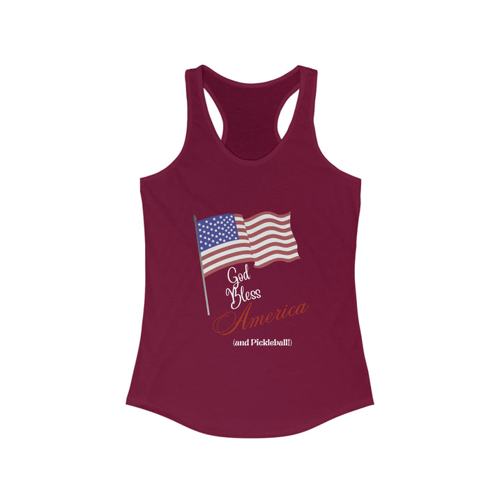 God Bless America and Pickleball: Women's Racerback Tank - Great Pickleball Stuff