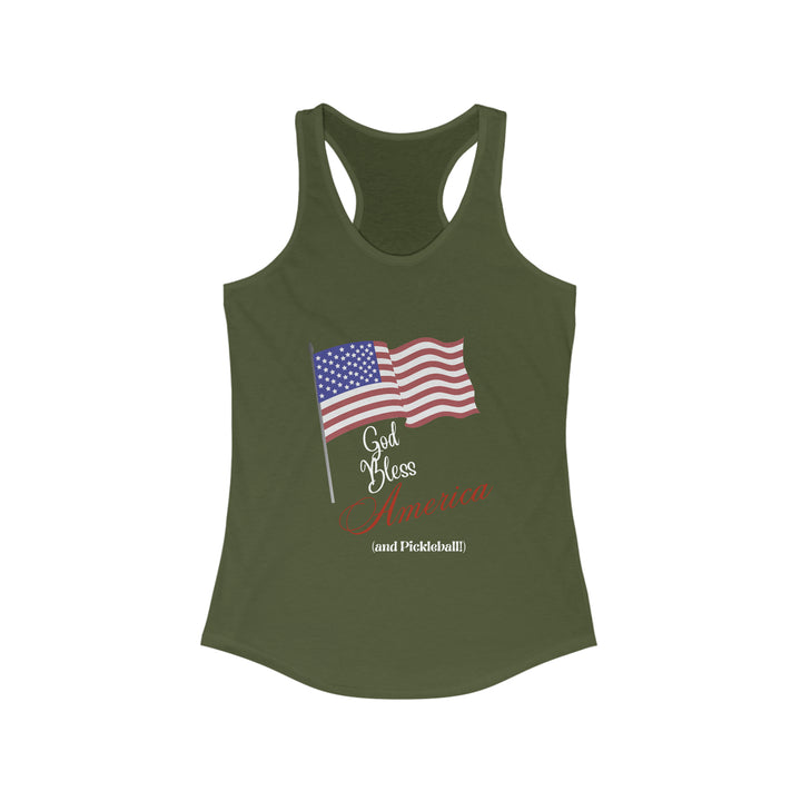 God Bless America and Pickleball: Women's Racerback Tank - Great Pickleball Stuff