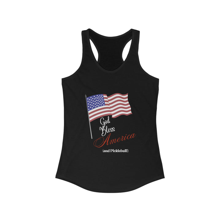 God Bless America and Pickleball: Women's Racerback Tank - Great Pickleball Stuff