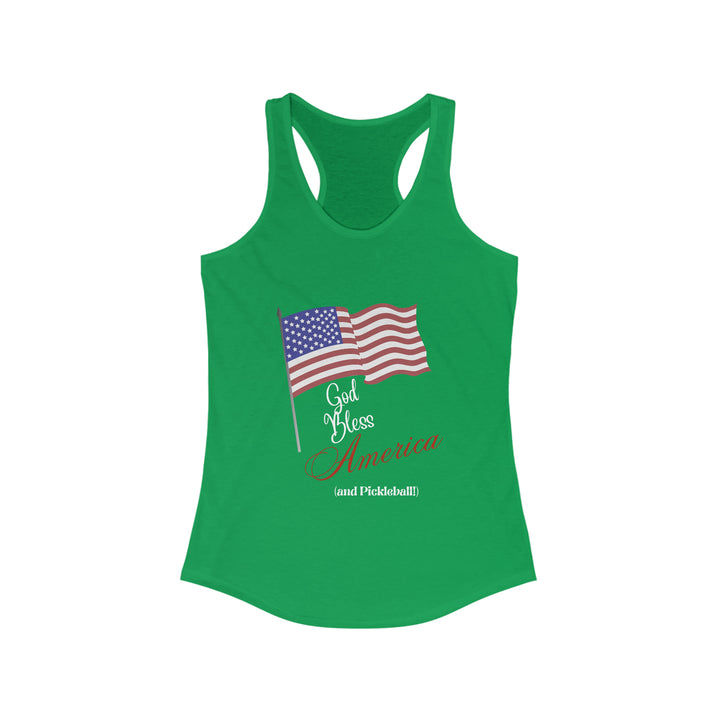 God Bless America and Pickleball: Women's Racerback Tank - Great Pickleball Stuff