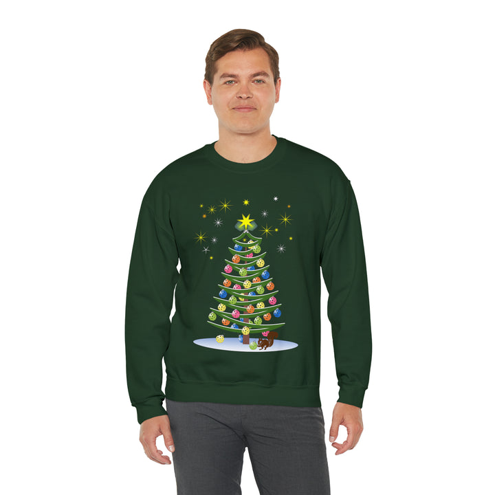 Pickleball Christmas Tree Unisex Crewneck Sweatshirt - Great Pickleball Stuff