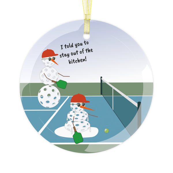 Pickleball Snowmen Glass Window Hanging